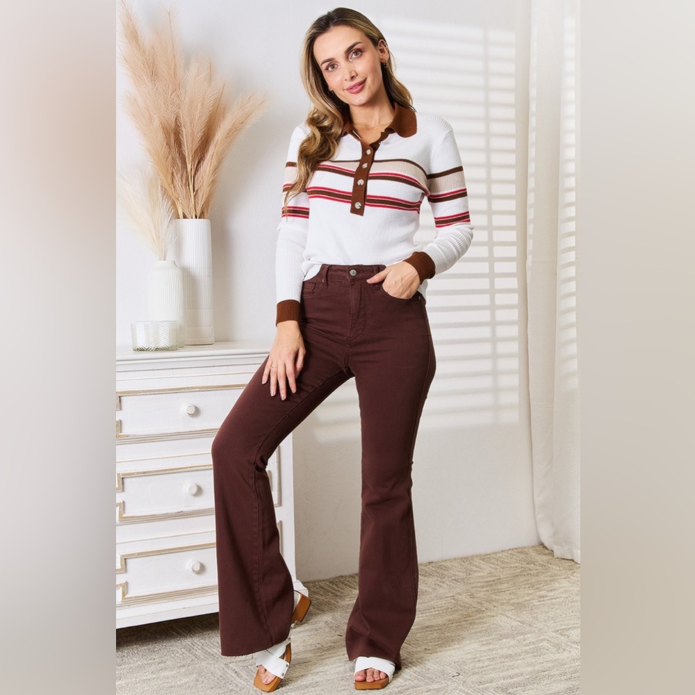 Basic Bae Striped Collared Neck Rib-Knit Top - Picture 2 of 8